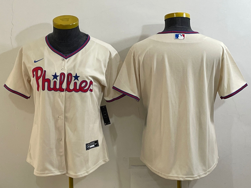 Women's Philadelphia Phillies Blank Cream Cool Base Stitched Baseball Jersey(Run Small)