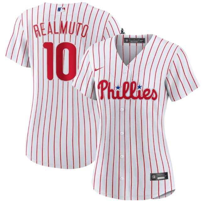 Women's Philadelphia Phillies #10 J.T. Realmuto White Stitched Baseball Jersey(Run Small)