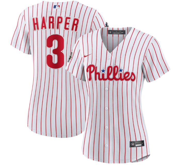 Women's Philadelphia Phillies #3 Bryce Harper White 2022 World Series Flex Base Stitched Baseball Jersey(Run Small)