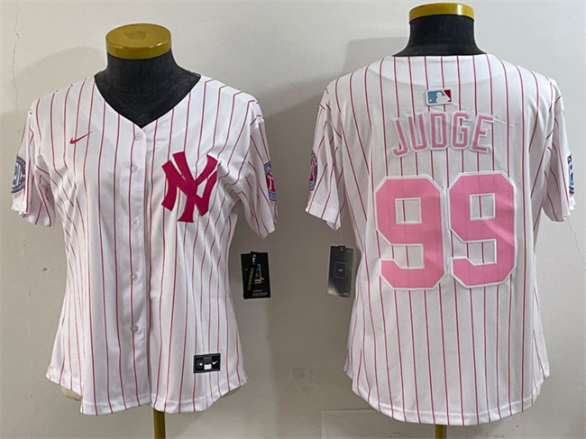 Youth New York Yankees #99 Aaron Judge White/Pink Pinstripe Limited Stitched Baseball Jersey