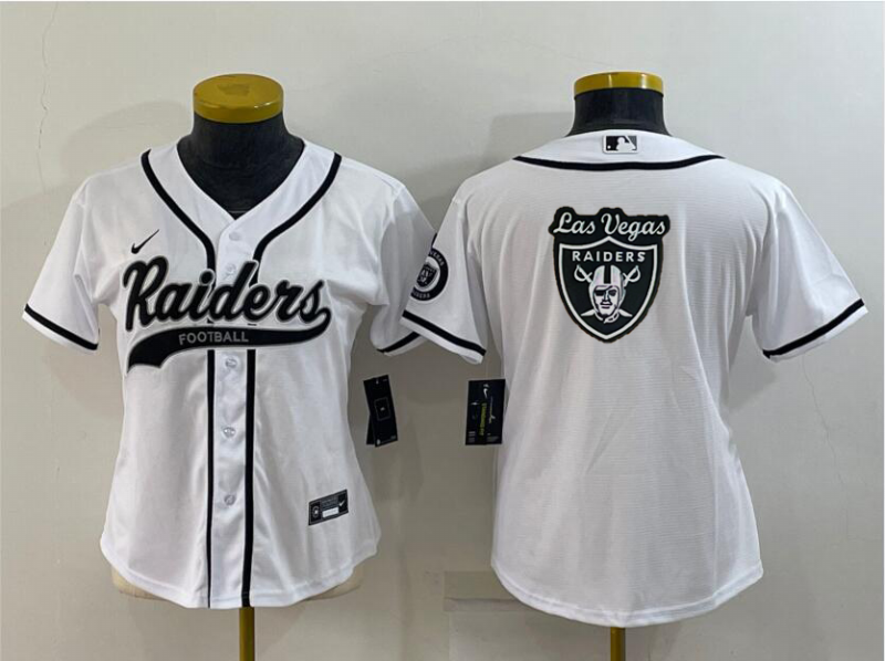 Youth Las Vegas Raiders White Team Big Logo With Patch Cool Base Stitched Baseball Jersey Youth Las Vegas Raiders White Team Big Logo With Patch Cool Base Stitched Baseball Jersey