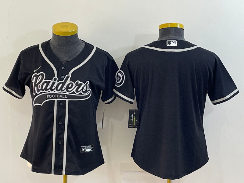 Women's Las Vegas Raiders Blank Black With Patch Cool Base Stitched Baseball Jersey(Run Small)