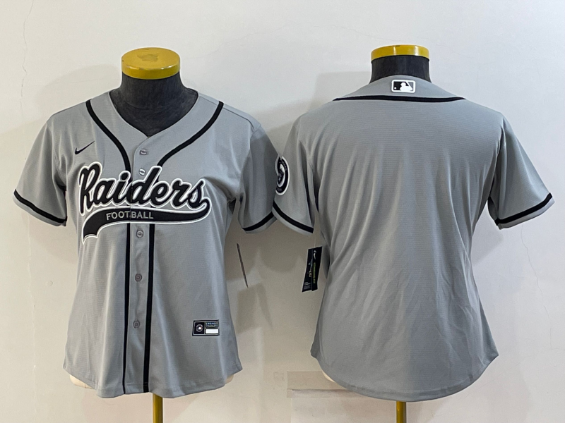 Women's Las Vegas Raiders Blank Grey With Patch Cool Base Stitched Baseball Jersey(Run Small)