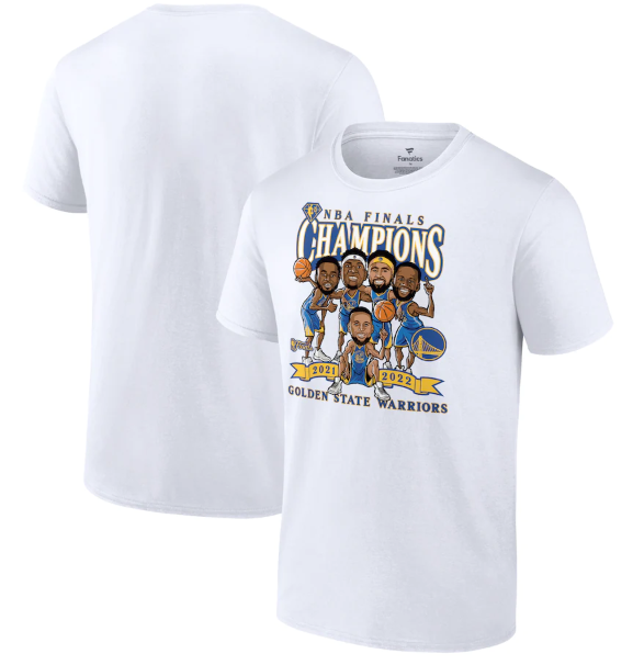 Youth Golden State Warriors 2021-2022 White NBA Finals Champions Caricature T-Shirt