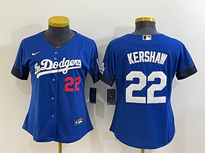 Women's Los Angeles Dodgers #22 Clayton Kershaw Royal City Connect Stitched Baseball Jersey(Run Small)