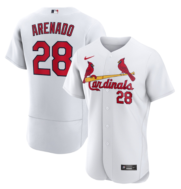 Men's St. Louis Cardinals #28 Nolan Arenado White Flex Base Stitched Jersey