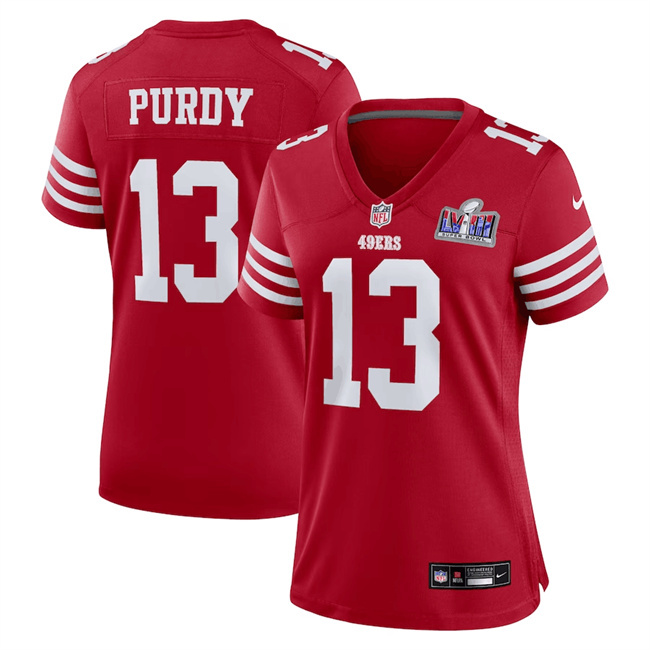 Women's San Francisco 49ers #13 Brock Purdy Red Super Bowl LVIII Patch Stitched Jersey(Run Small)