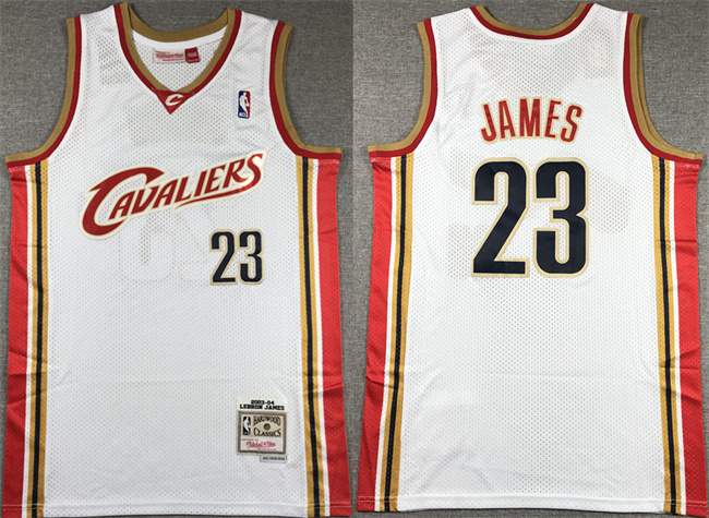 Men's Cleveland Cavaliers #23 LeBron James White 2003-04 Throwback Stitched Jersey