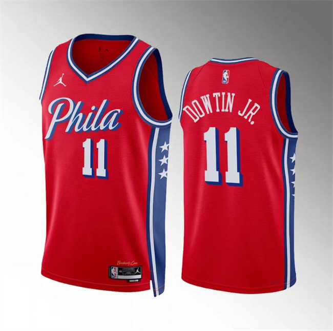 Men's Philadelphia 76ers #11 Jeff Dowtin Jr Red Statement Stitched Edition Jersey