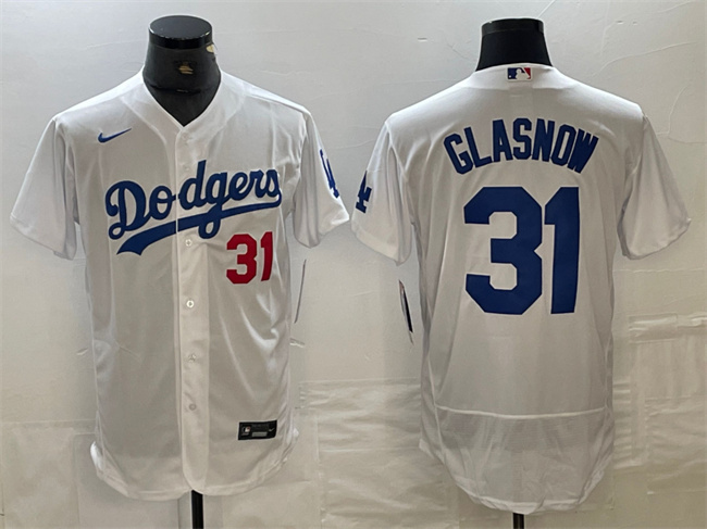 Men's Los Angeles Dodgers #31 Tyler Glasnow Stitched White Flex Base Baseball Jersey