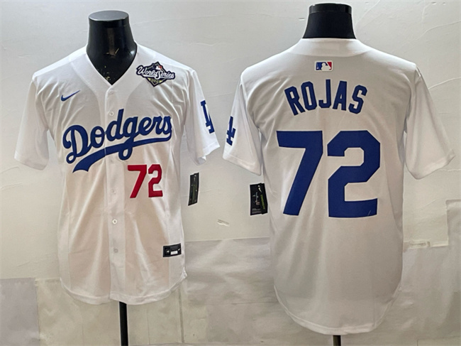 Men's Los Angeles Dodgers #72 Miguel Rojas White 2025 World Series Patch Limited Stitched Baseball Jersey Men's Los Angeles Dodgers #72 Miguel Rojas White 2025 World Series Patch Limited Stitched Baseball Jersey