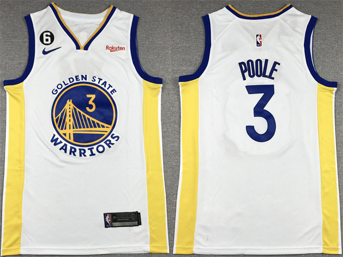 Men's Golden State Warriors #3 Jordan Poole White With No.6 Patch Stitched Jersey