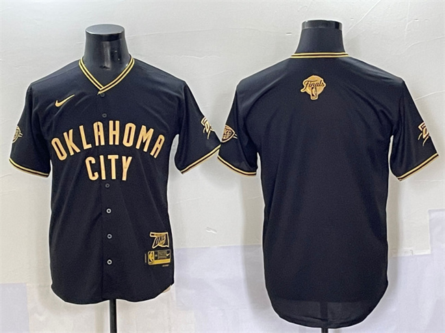 Men's Oklahoma City Thunder Blank Black/Gold 2025 Finals Vapor Stitched Baseball Jersey