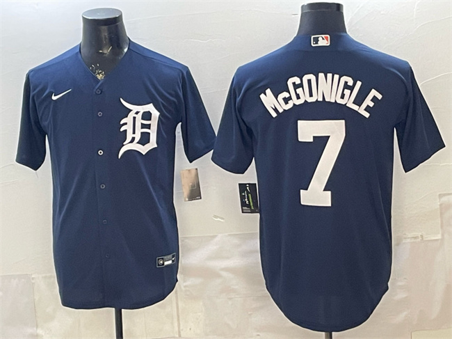 Men's Detroit Tigers #7 Kevin McGonigle Navy Cool Base Stitched Baseball Jersey Men's Detroit Tigers #7 Kevin McGonigle Navy Cool Base Stitched Baseball Jersey
