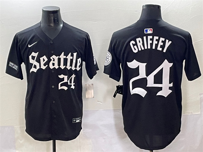 Men's Seattle Mariners #24 Ken Griffey Jr. Black 'Deep Sea Gothic Edition' Vapor Premier Limited Stitched Baseball Jersey Men's Seattle Mariners #24 Ken Griffey Jr. Black 'Deep Sea Gothic Edition' Vapor Premier Limited Stitched Baseball Jersey