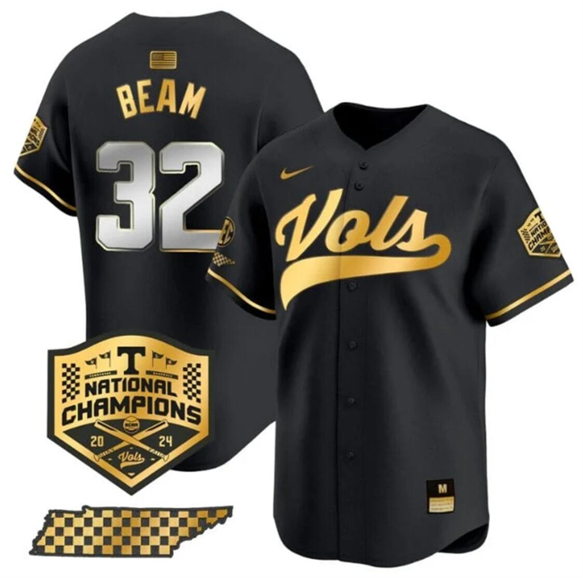 Men's Tennessee Volunteers #32 Drew Beam Black Gold 2024 Champions Vapor Limited Stitched Jersey Men's Tennessee Volunteers #32 Drew Beam Black Gold 2024 Champions Vapor Limited Stitched Jersey