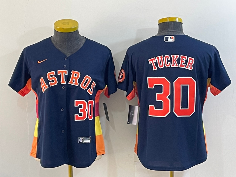 Women's Houston Astros #30 Kyle Tucker Navy With Patch Cool Base Stitched Baseball Jersey(Run Small)