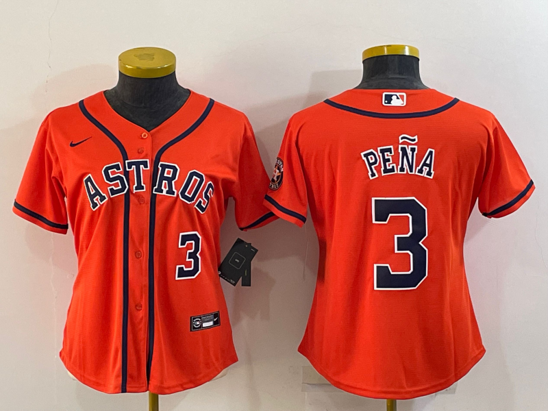 Women's Houston Astros #3 Jeremy Peña Orange With Patch Cool Base Stitched Baseball Jersey(Run Small)