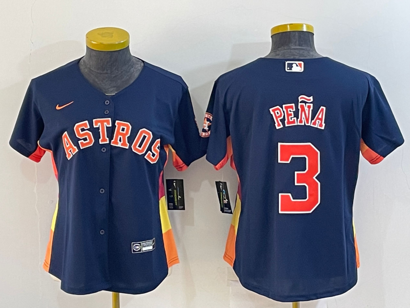 Women's Houston Astros #3 Jeremy Peña Navy With Patch Cool Base Stitched Baseball Jersey(Run Small)