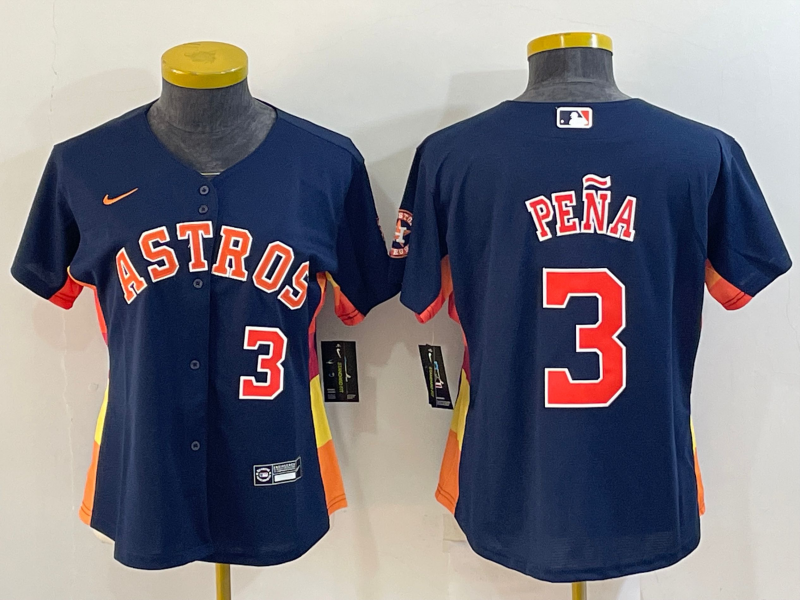 Women's Houston Astros #3 Jeremy Peña Navy With Patch Cool Base Stitched Baseball Jersey(Run Small)