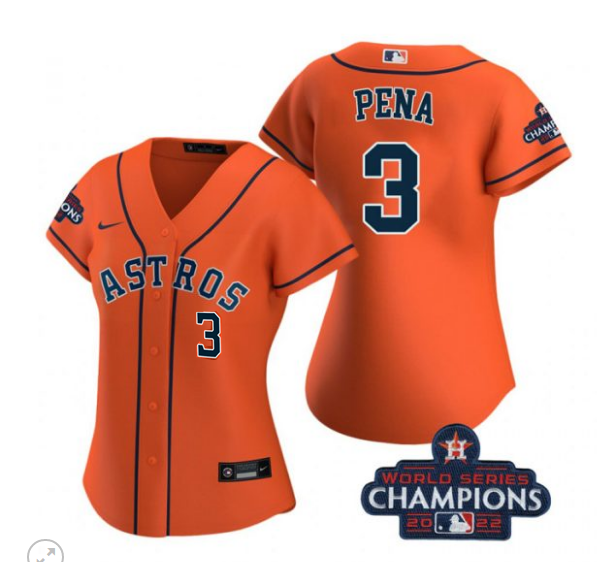Women's Houston Astros #3 Jeremy Peña Orange 2022 World Series Champions With No. In Front Stitched Baseball Jersey(Run Small)