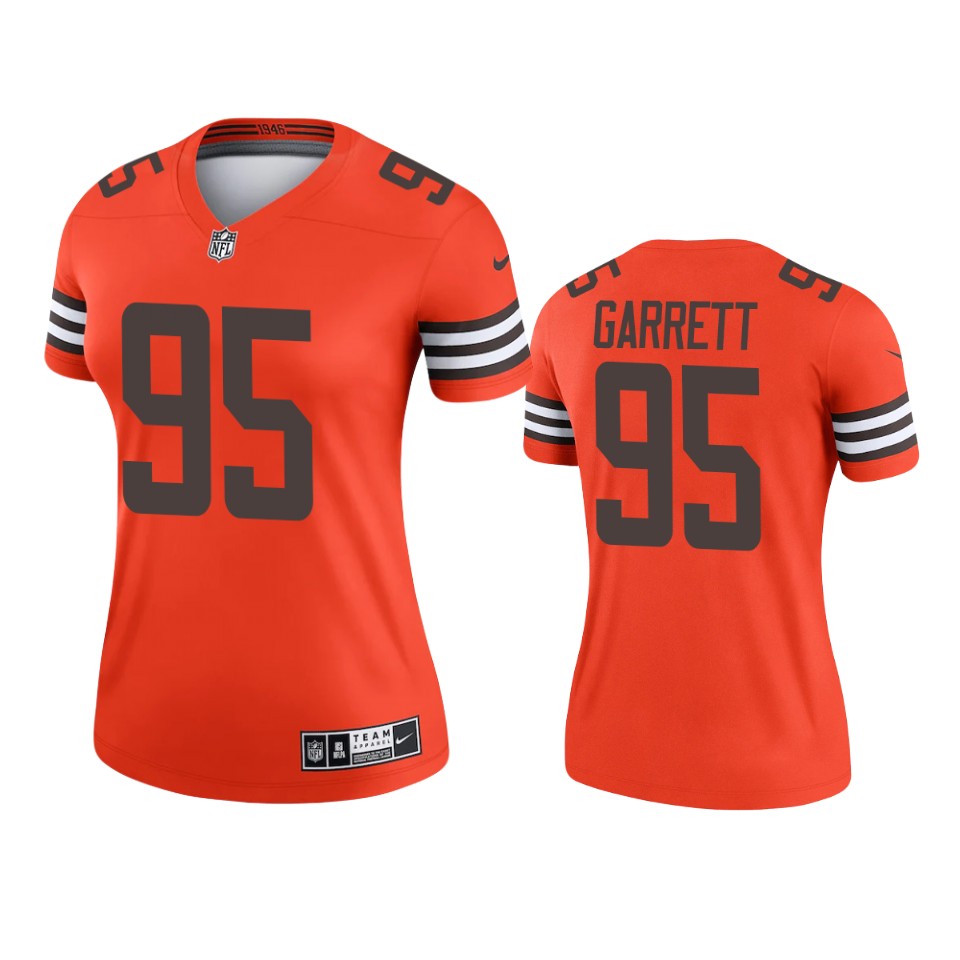 Women's Cleveland Browns #95 Myles Garrett Orange inverted Edition Stitched Jersey(Run Small)