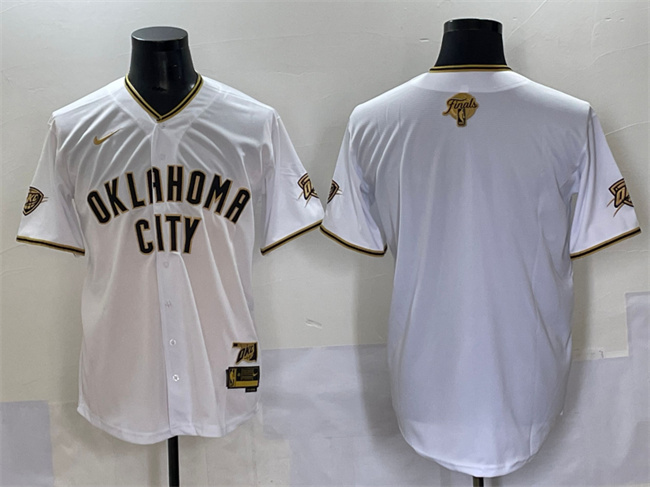 Men's Oklahoma City Thunder Blank White/Gold 2025 Finals Vapor Stitched Baseball Jersey