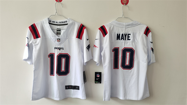 Women's New England Patriots #10 Drake Maye 2024 Draft White Vapor Untouchable Limited Stitched Jersey(Run Small) Women's New England Patriots #10 Drake Maye 2024 Draft White Vapor Untouchable Limited Stitched Jersey(Run Small)