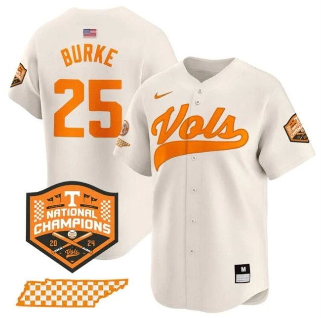 Men's Tennessee Volunteers #25 Blake Burke Cream 2024 Champions Vapor Limited Stitched Jersey Men's Tennessee Volunteers #25 Blake Burke Cream 2024 Champions Vapor Limited Stitched Jersey