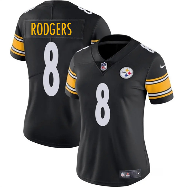 Women's Pittsburgh Steelers #8 Aaron Rodgers Black 2025 Vapor Untouchable Limited Stitched Football Jersey(Run Small